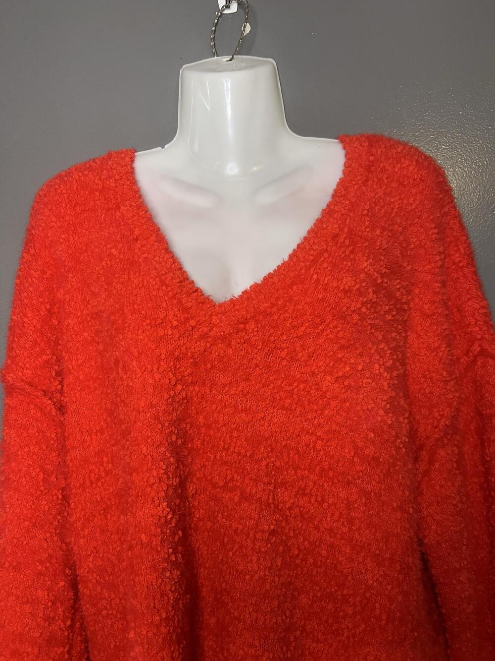 Sanctuary Sweater Womens Medium Red Fuzzy Textured Knit V Neck Cozy Pullover